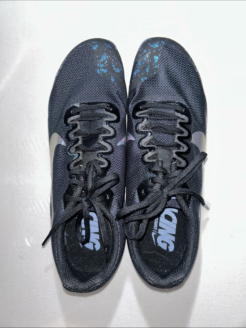 NWOB Nike Zoom Rival D 10 Black Track Trainers with Blue Accents -no spikes